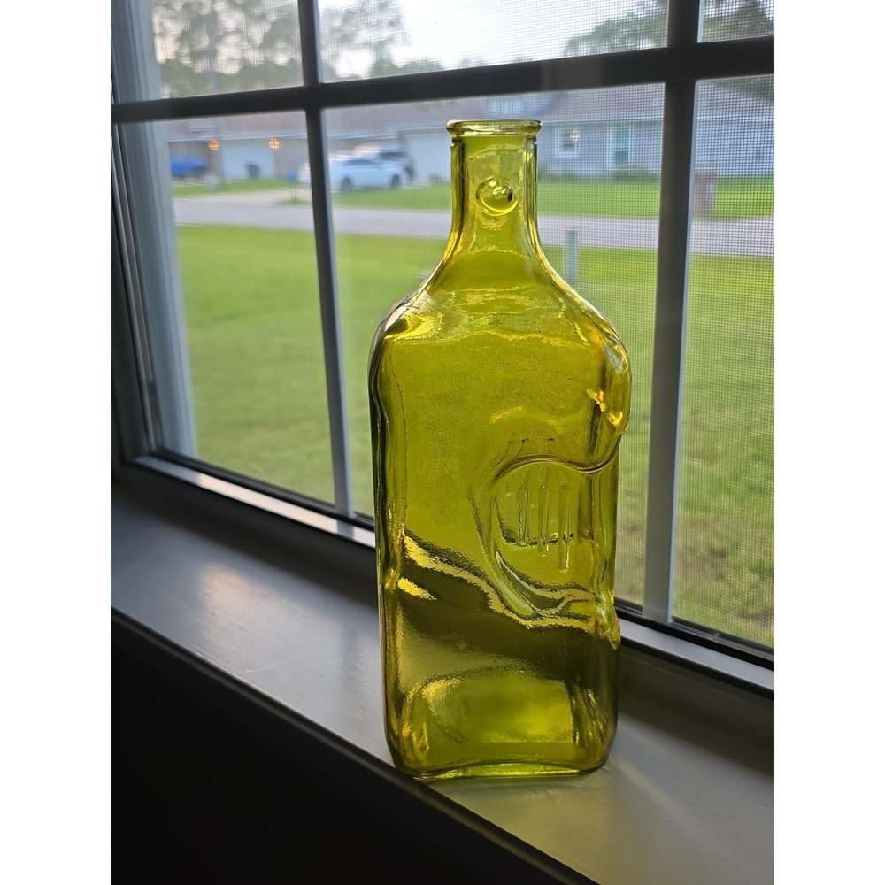 San Miguel Spain Yellow Recycled Glass Bottle Vase 12" Art Glass Decorative
